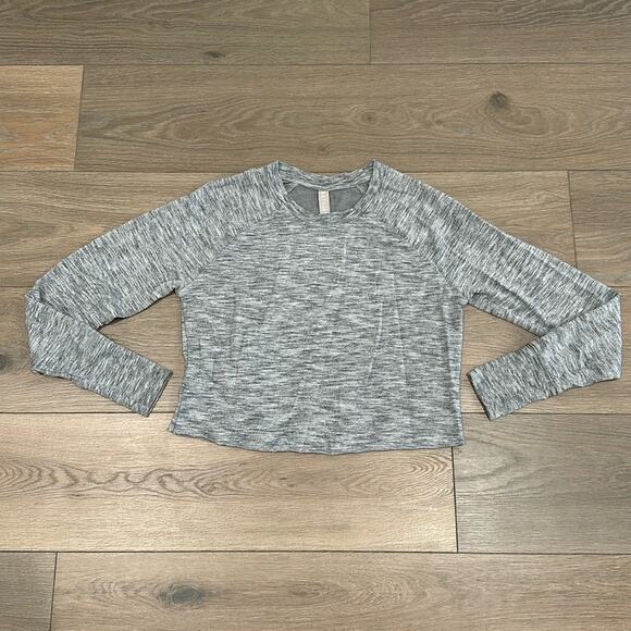 ATHLETA‎ Marl Gray Mindset Cropped Long Sleeve Crew Neck Top Shirt Size Small - Picture 1 of 8